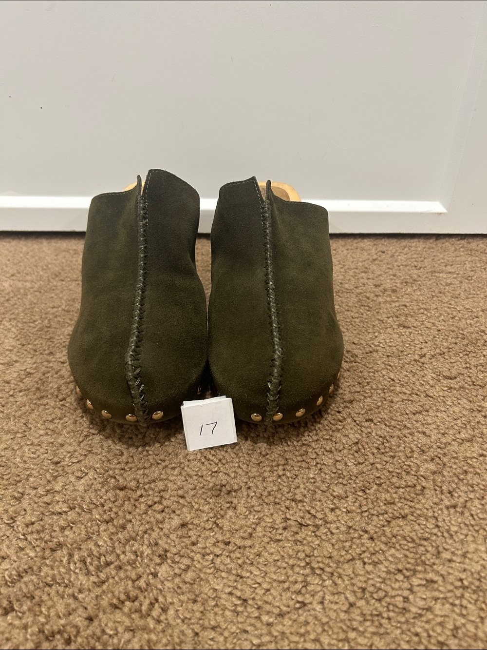 Kelsi Dagger Olive Green Suede Studded Clog Mules